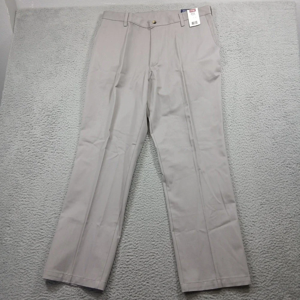 Wrangler Ultimate Khaki Pants Mens‎ 36x32 Tan No Iron Flat Front Straight NWT